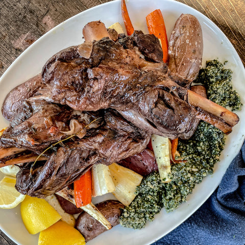 Braised Lamb with Mint Pesto and Root Vegetables