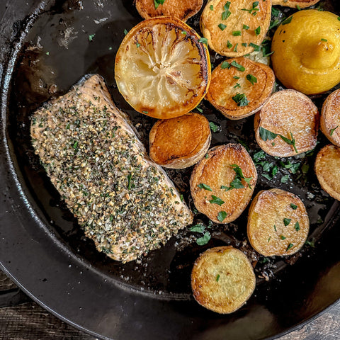 Garlic Herb Salmon and Potatoes - Olive Branch Oil & Spice