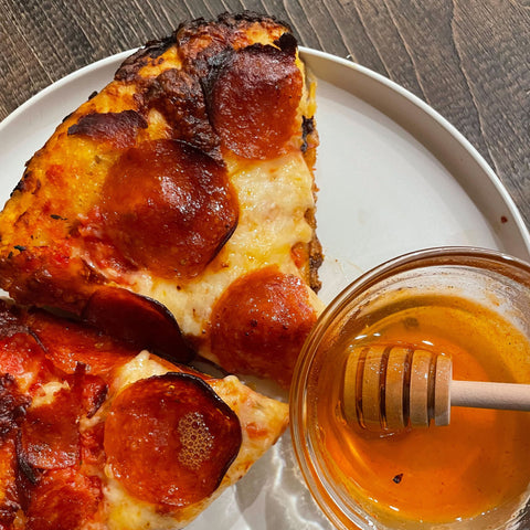 Garlic Pepperoni Pizza with Hot Honey - Olive Branch Oil & Spice