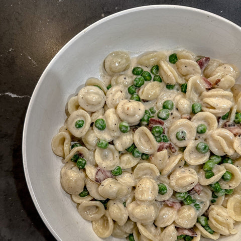 Orecchiette with Bacon and Peas - Olive Branch Oil & Spice