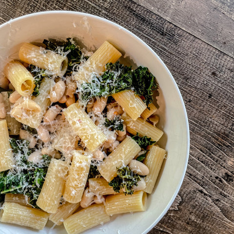 Rigatoni with Beans and Kale - Olive Branch Oil & Spice