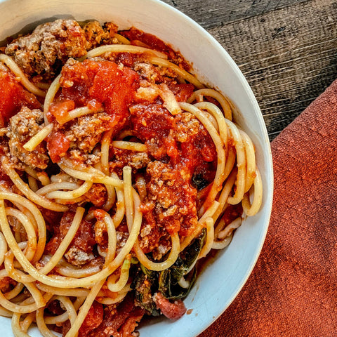 Smashed Meatball Spaghetti - Olive Branch Oil & Spice
