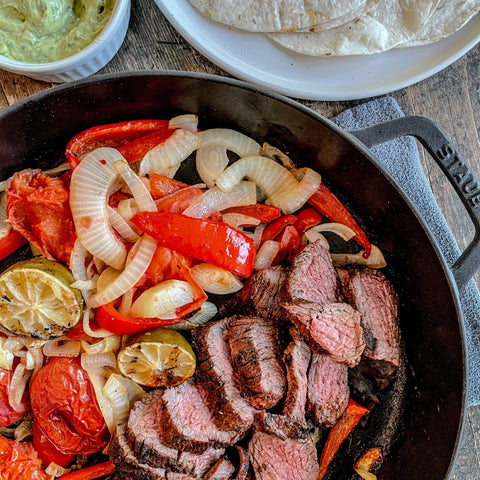 Steak Fajitas with Cilantro Avocado Sauce - Olive Branch Oil & Spice