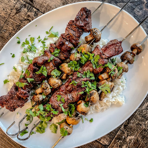 Steak and Mushroom Skewers - Olive Branch Oil & Spice